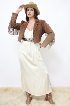 Jaqueta franja marrom cropped western - loja online