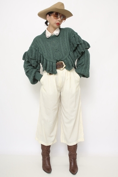 Tricot boho verde tricot babados - loja online