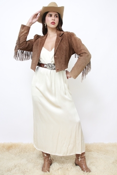 Jaqueta franja marrom cropped western - Capichó Brechó