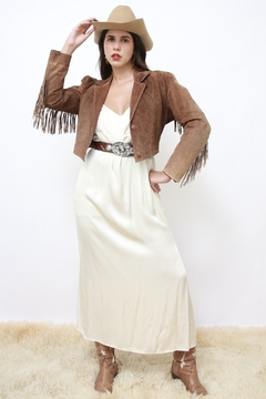 Jaqueta franja marrom cropped western - loja online