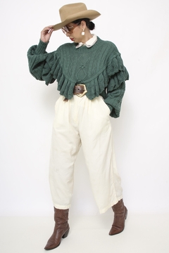 Tricot boho verde tricot babados
