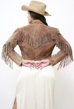 Jaqueta franja marrom cropped western na internet