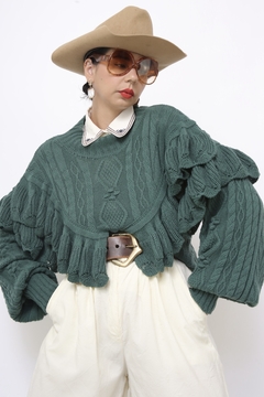 Tricot boho verde tricot babados