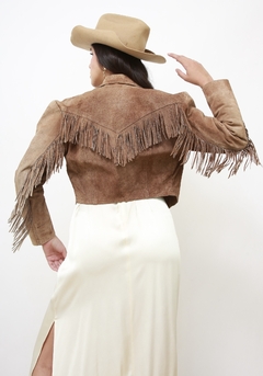 Jaqueta franja marrom cropped western