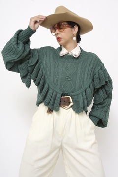 Tricot boho verde tricot babados - comprar online