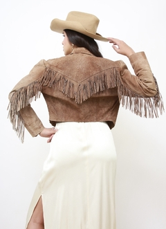 Jaqueta franja marrom cropped western na internet