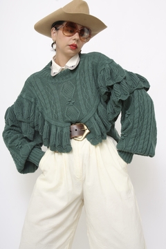 Tricot boho verde tricot babados - Capichó Brechó