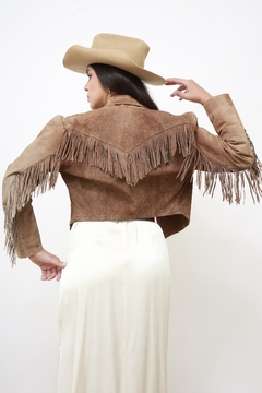 Jaqueta franja marrom cropped western
