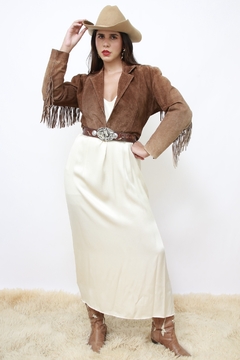 Jaqueta franja marrom cropped western - loja online