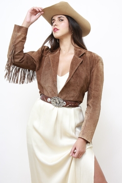 Jaqueta franja marrom cropped western - Capichó Brechó