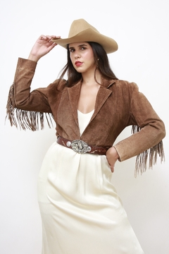Jaqueta franja marrom cropped western - comprar online
