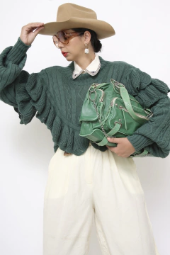 Bolsa PVC verde forrada alça dupla corrente