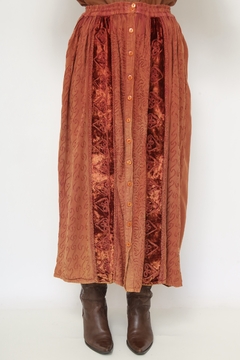 Saia midi laranja BOHO bordada