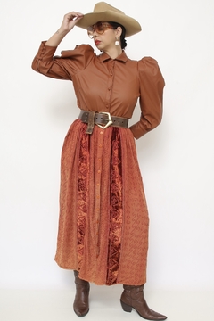 Saia midi laranja BOHO bordada - comprar online