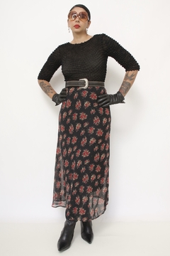 Saia curta bordada flores boho forrada