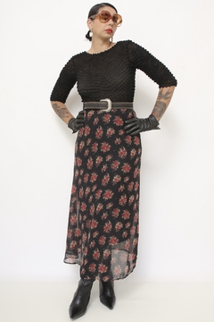 Saia curta bordada flores boho forrada - comprar online