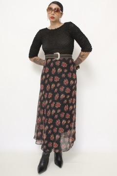 Saia curta bordada flores boho forrada - loja online
