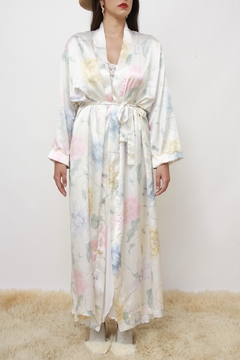 Robe acetinado flores longo