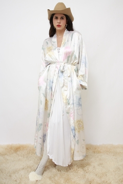 Robe acetinado flores longo - loja online