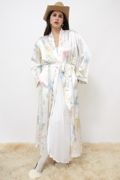 Robe acetinado flores longo - comprar online