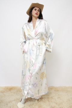 Robe acetinado flores longo