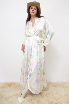 Robe acetinado flores longo - comprar online