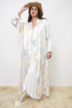 Robe acetinado flores longo