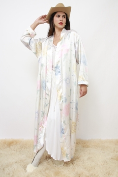 Robe acetinado flores longo