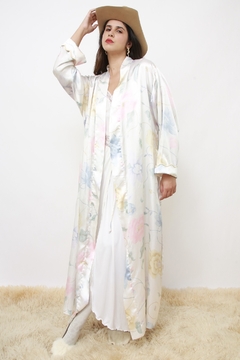 Robe acetinado flores longo - comprar online