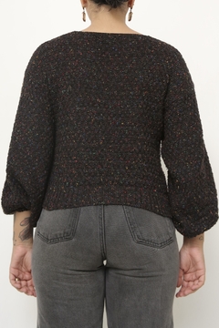 Blusa tricot preto floquinhos mng bufante - comprar online