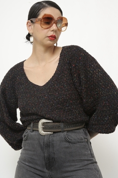 Blusa tricot preto floquinhos mng bufante na internet