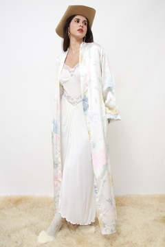 Robe acetinado flores longo - loja online