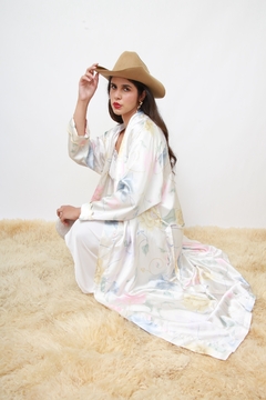 Robe acetinado flores longo - loja online