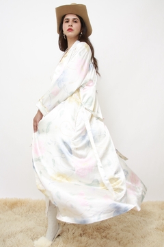 Robe acetinado flores longo - Capichó Brechó