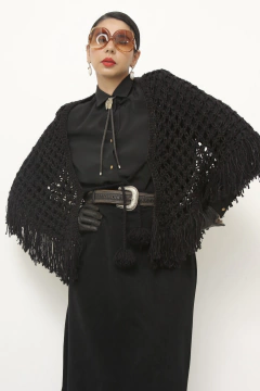 Xale preto pompom western