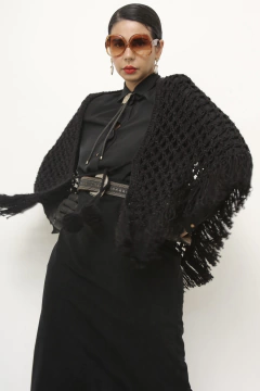 Xale preto pompom western - loja online