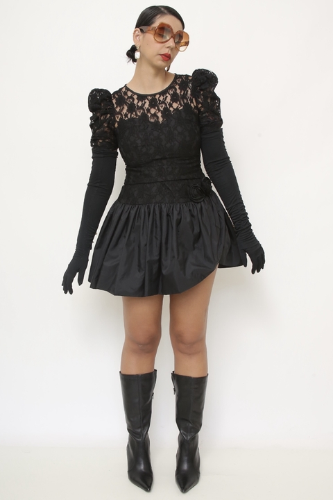 Vestido preto anos 80´s renda saia balone