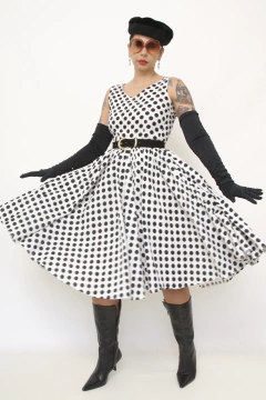 Vestido poa midi saia volume rodado