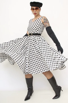Vestido poa midi saia volume rodado - comprar online
