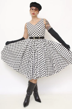 Vestido poa midi saia volume rodado - comprar online