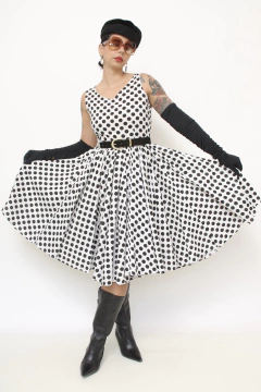 Vestido poa midi saia volume rodado