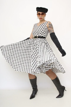 Vestido poa midi saia volume rodado - loja online