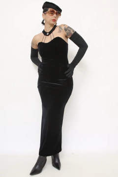 Imagem do Vestido longo veludo preto strass