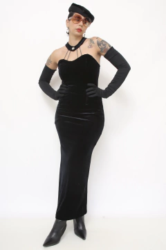 Vestido longo veludo preto strass - comprar online