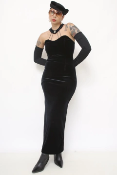 Vestido longo veludo preto strass na internet
