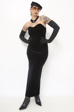 Vestido longo veludo preto strass - comprar online