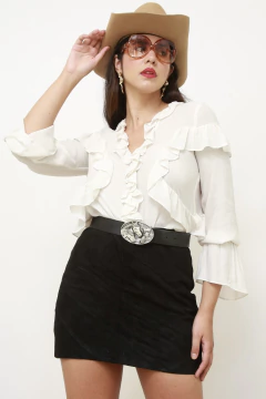 Mini saia 100% couro preta