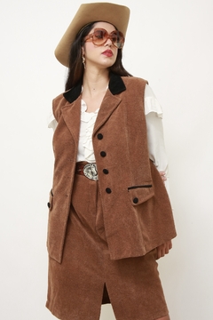 Conjunto atoalhado REGATA + SAIA vintage marrom - Capichó Brechó
