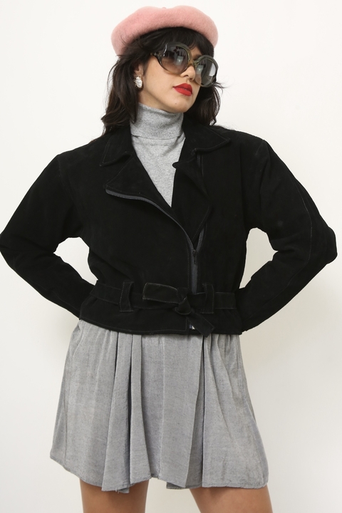 Jaqueta preta couro camurça vintage - comprar online