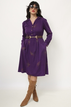 Vestido roxo estampa vintage - comprar online